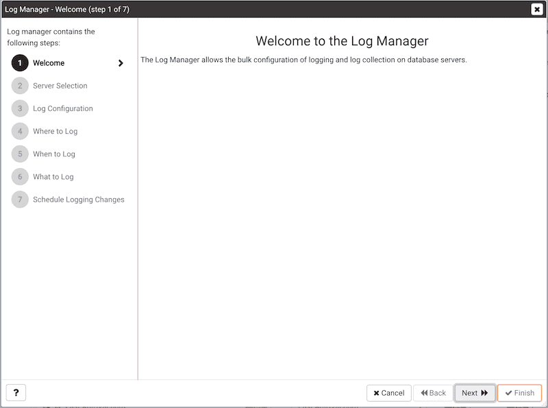 Log Manager Wizard - Welcome page